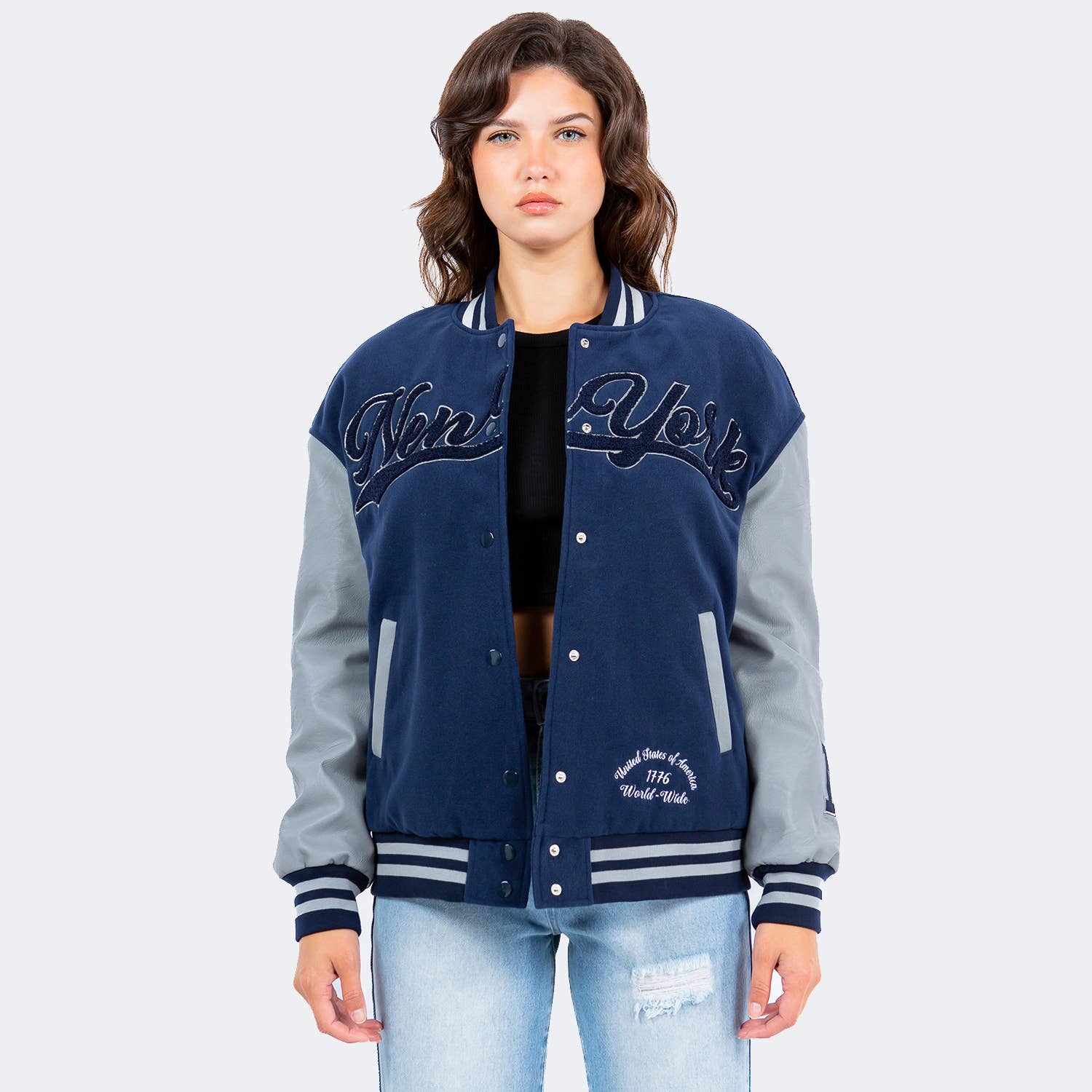 American Bazi – Casaco de equipa universitária/basebol – Mulher por atacado – COLETES VARSITY NEW YORK - RJK9411NY5