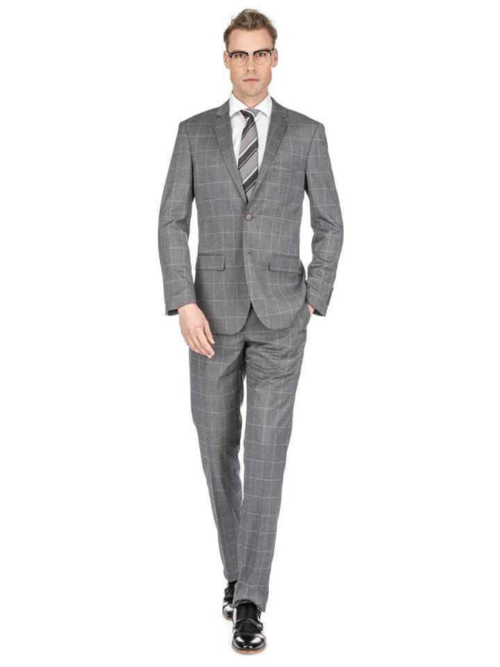 Grey Groomsmen Suits Tuta da uomo slim fit con finestrino grigio medio per la vendita all'ingrosso da parte di Alberto Nardoni