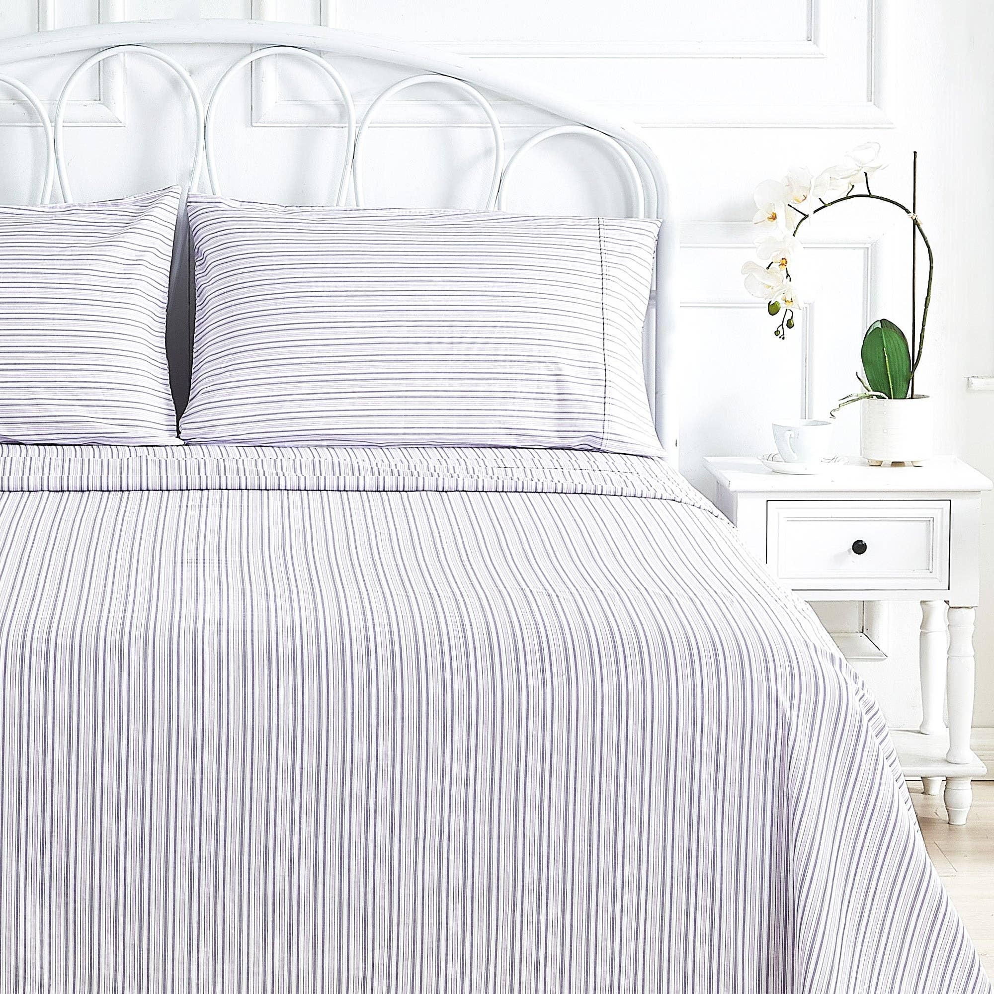 Mélange Home - Vente Parures de lit - Ensemble de draps en percale de coton imprimé à rayures18