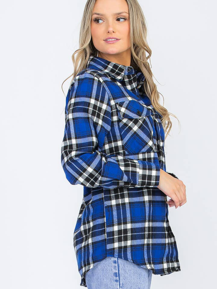W-FL104 Womens Boyfriend Flannel Checkered Plaid Long Sleeve for wholesale by WEIV