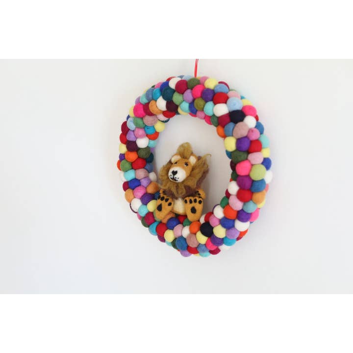 Ganapati - Vente Couronne - Couronne de Noël en feutre à pompons arc-en-ciel5