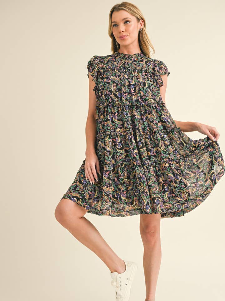 EXCLUSIVE FLORAL PRINT FLTR SLV BABYDOLL MINI DRESS MDR3480 for wholesale by &MERCI