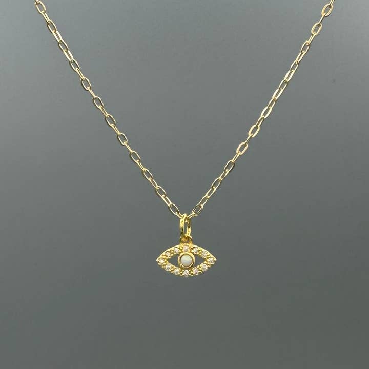 Litet Opal & CZ Halsband med Ondt Öga för wholesale av Something Silver