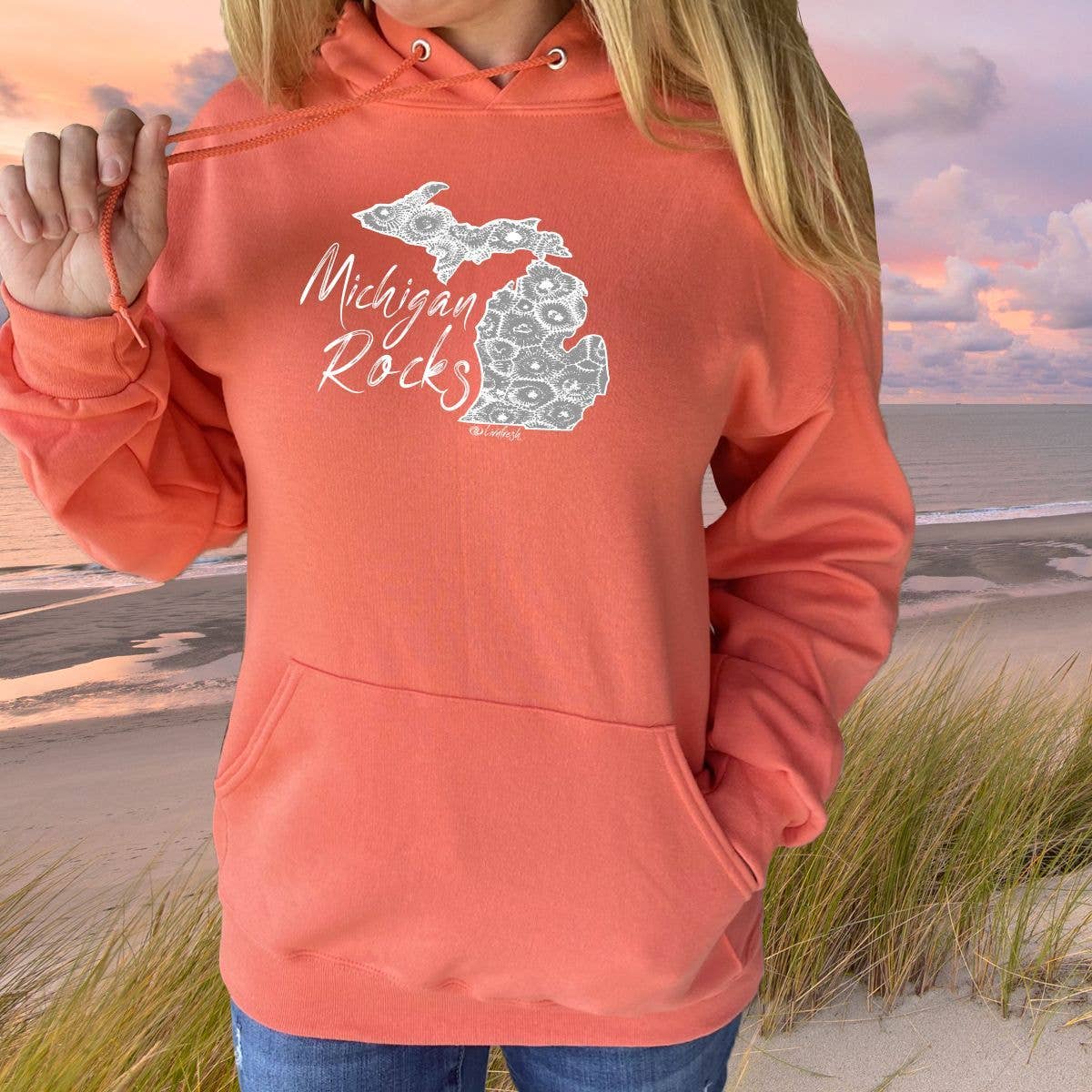 LIVNFRESH - Wholesale Hoodie - Women's - "Michigan Rocks Petoskey Stone" Relaxed Fit Classic Hoodie2