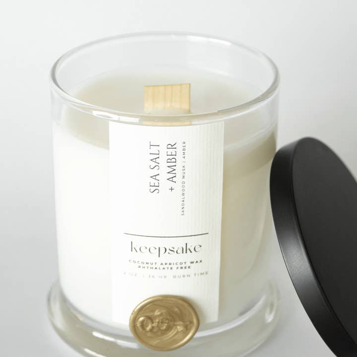 Keepsake Candle | Curated - Wholesale Jar/Filled Candle - 9 oz. Luxury Candle - Sea Salt + Amber1