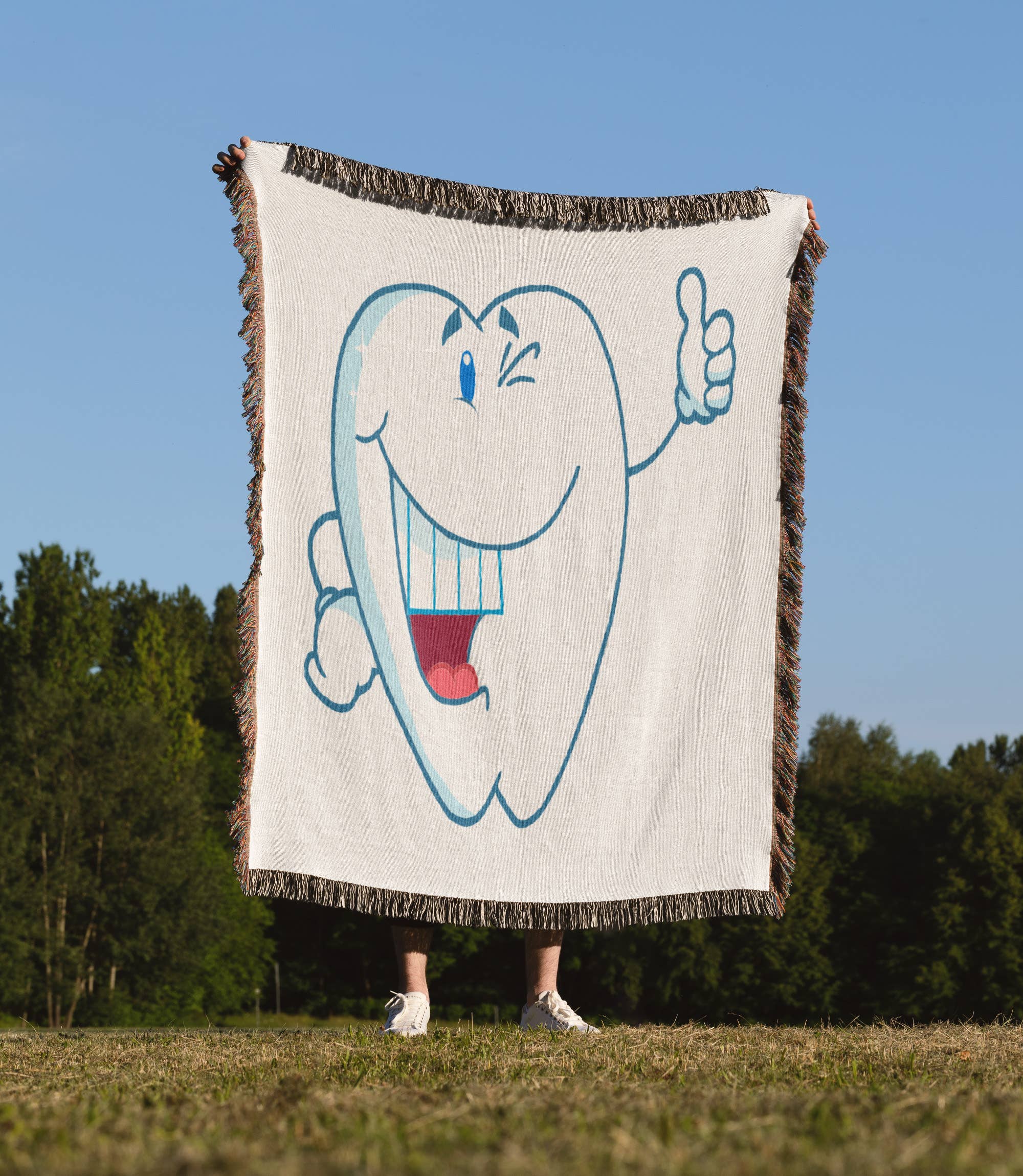 3dRose - Wholesale Throw Blanket - 3dRose, Smiling Tooth Dental Cartoon Character, Blanket1