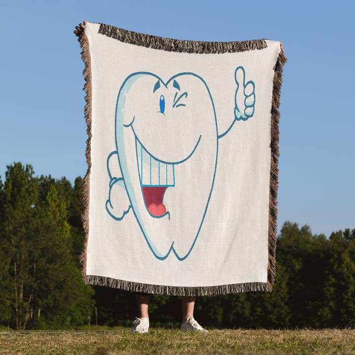 3dRose - Wholesale Throw Blanket - 3dRose, Smiling Tooth Dental Cartoon Character, Blanket1