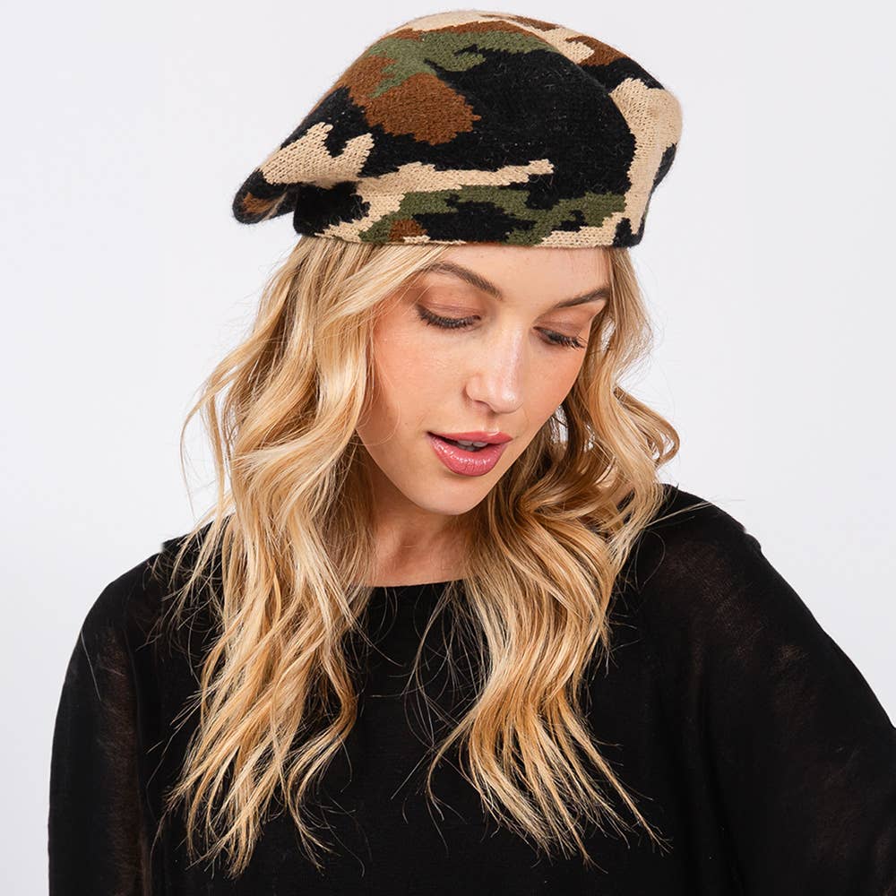 Sensibling Corp. - Wholesale Beret - Women's - Camo Knit Beret Hat
4