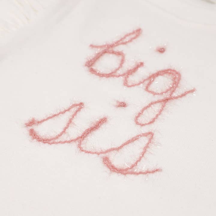 Cream "big sis" Pink Eyelash Millie LS Tee for wholesale on Faire1