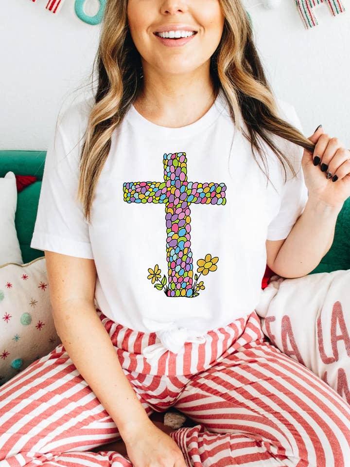 House Of Rodan - Wholesale T-shirt (graphic) – women's - Easter Cross - Christian Religious Easter Jesus God T-Shirt2