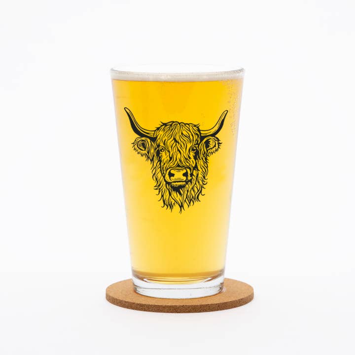 Highland Cow Pint Glass – 16 oz Dishwasher - Safe Beer Glass for wholesale by Counter Couture