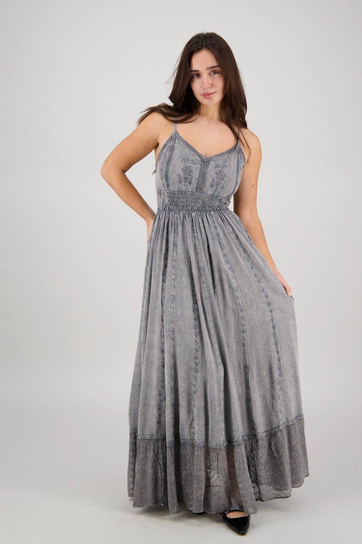 Advance Apparels - Wholesale Dress - Women's - Sheer Hem Smocked Maxi Dress ADL-2532426