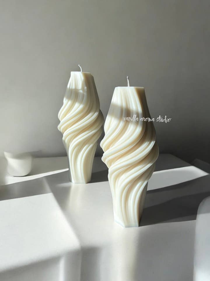 Olivia Swirl Pillar Candle for wholesale by Vanilla Aroma Studio