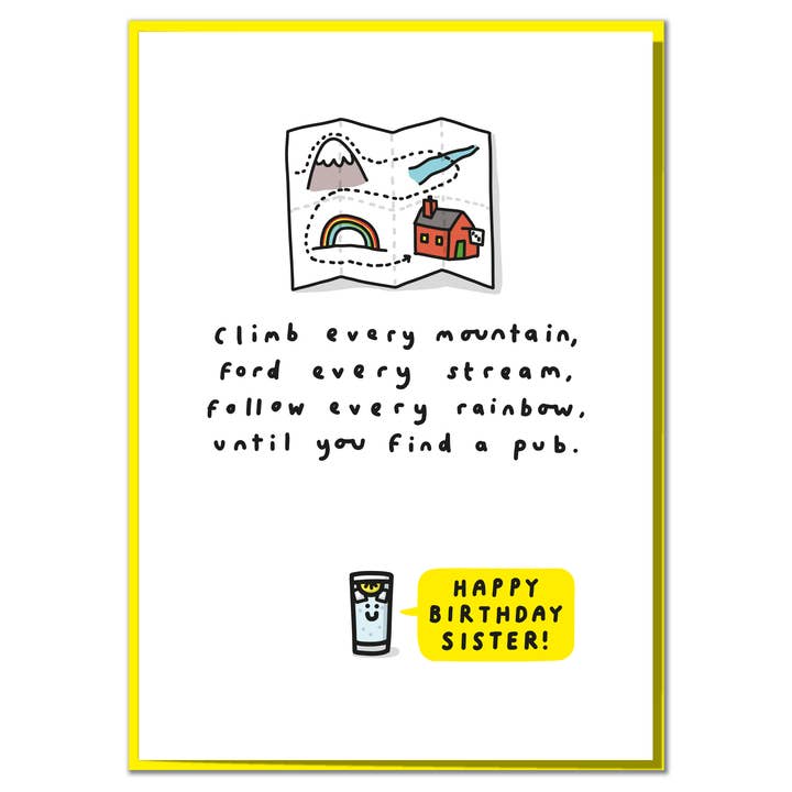 Mungo And Shoddy – wholesale Birthday card – Climb Every Mountain Sister. Funny Birthday Card