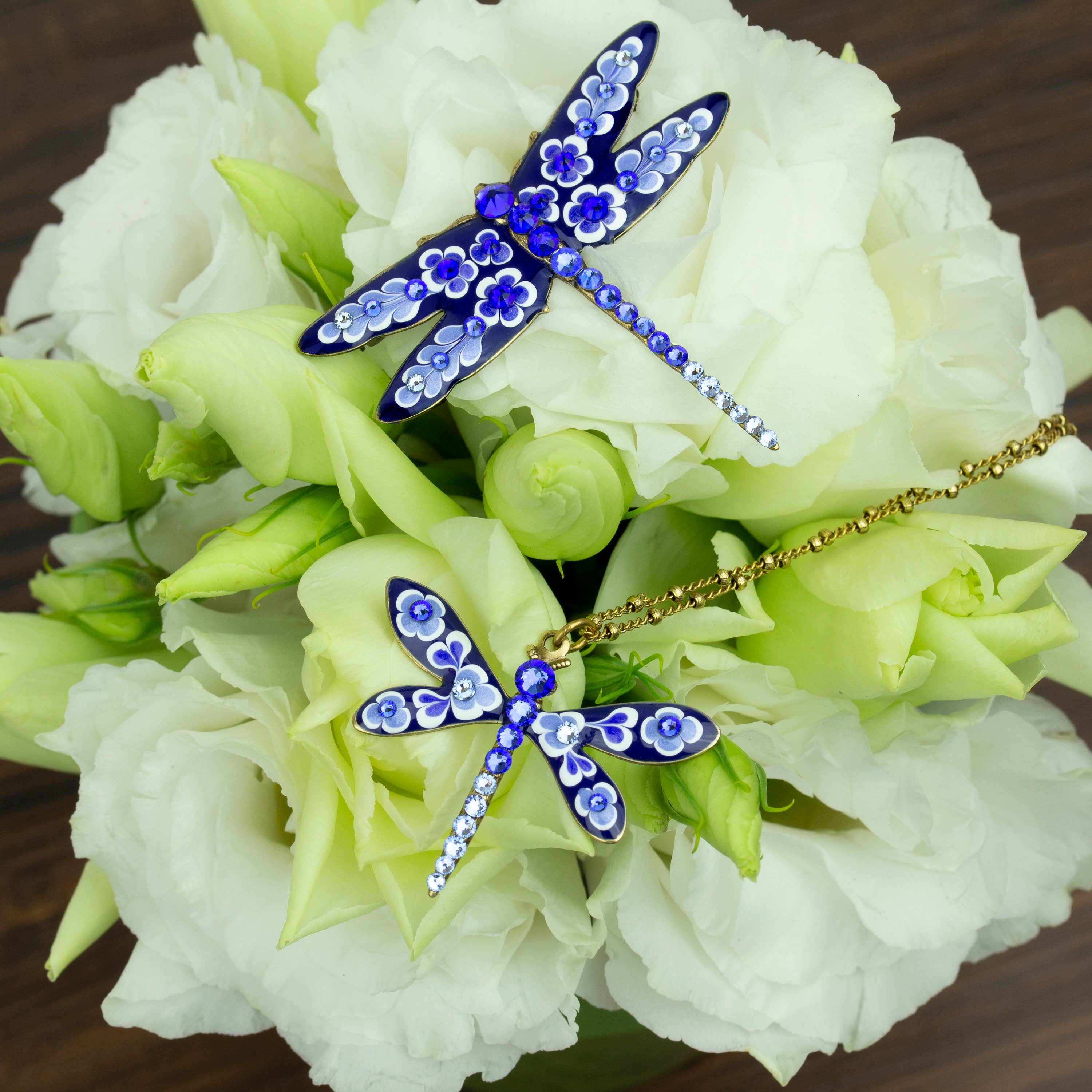 Anne Koplik Designs, Inc. - Wholesale Brooch - Forget Me Not Crystal Jill's Garden Dragonfly Brooch1