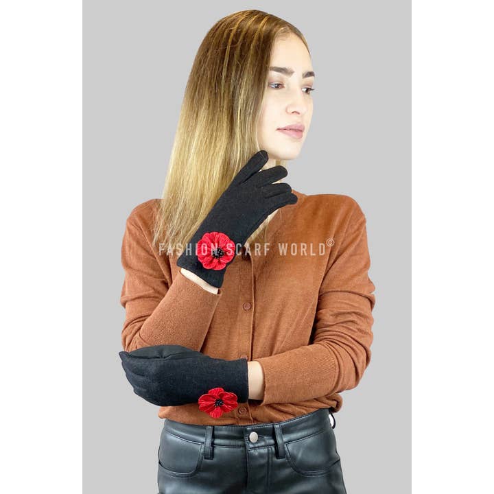 Fashion Scarf World - Vente Gants – femme - Gants à écran tactile 3D en forme de fleur de pavot13