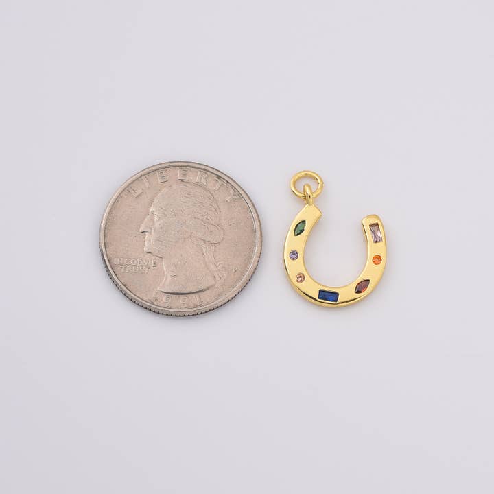 findings4uGem - Wholesale Pendant/charm necklace - Gold Filled Rainbow CZ Horseshoe Gift Charm Pendant, CP22252