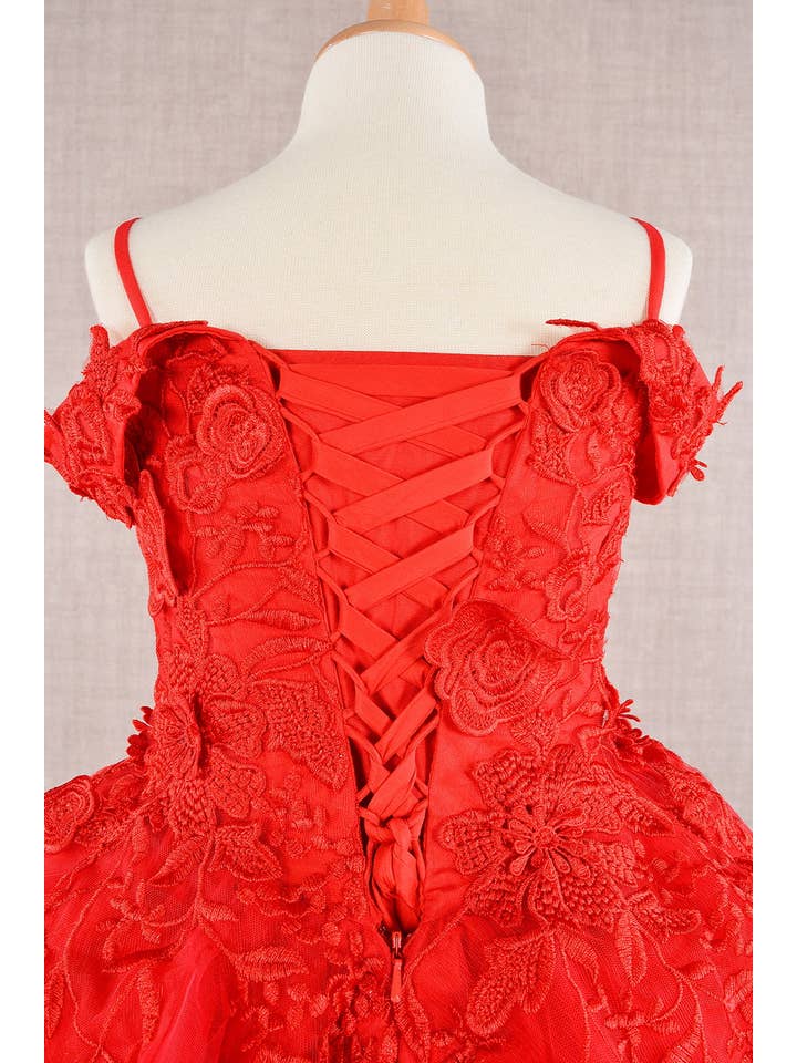 Tux-USA® - Wholesale Dress - Kids - Floral Embroidery Embellished Cut-Away Shoulder Kids Dress12