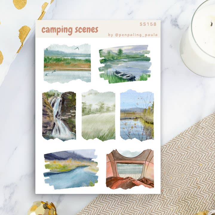 Scene da campeggio - Foglio adesivo per la vendita all'ingrosso da parte di Penpaling Paula