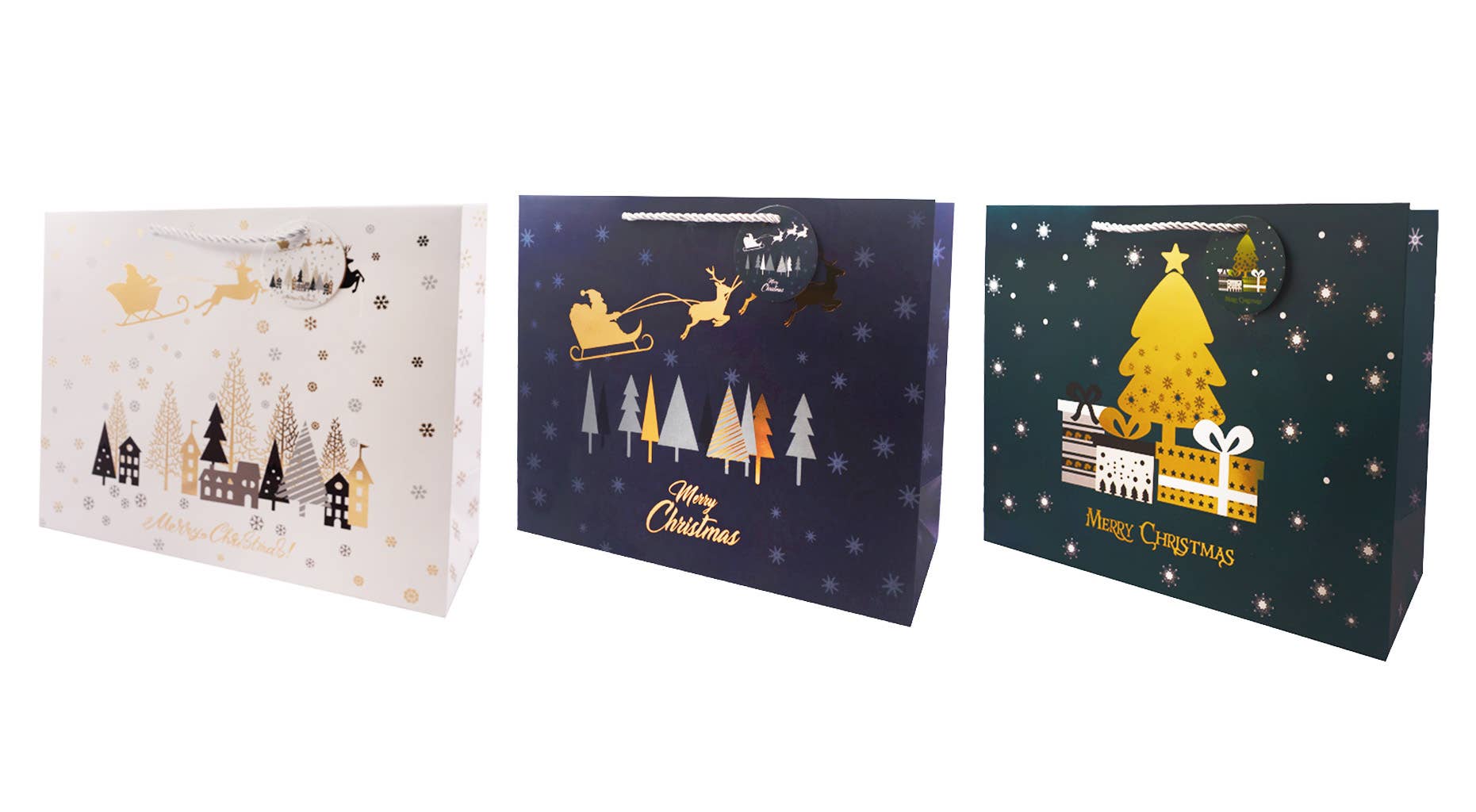 Angels Craft - Vente Pochette cadeau - Sac Cadeau de Noël avec Accents en Feuille et Paillettes, Poignées en Ruban1