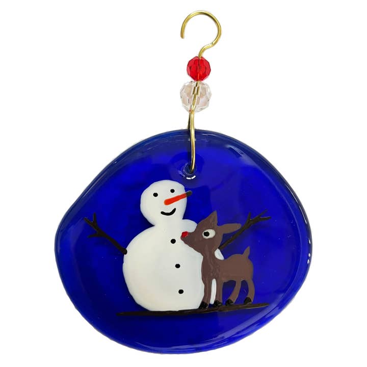 Wine Bottle Art - Wholesale Ornament - Ornament - Snowman & Rudolph
