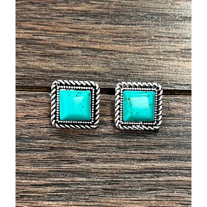 ISAC Trading Inc - Wholesale Stud/Post Earrings - 725296, 10mm Square Turquoise Stud Earrings