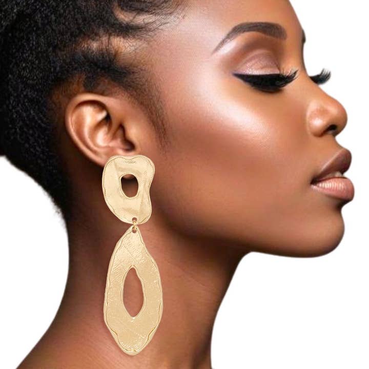 Clip On Gold Edgy and Raw Elongated Earrings for wholesale by PinktownUSA