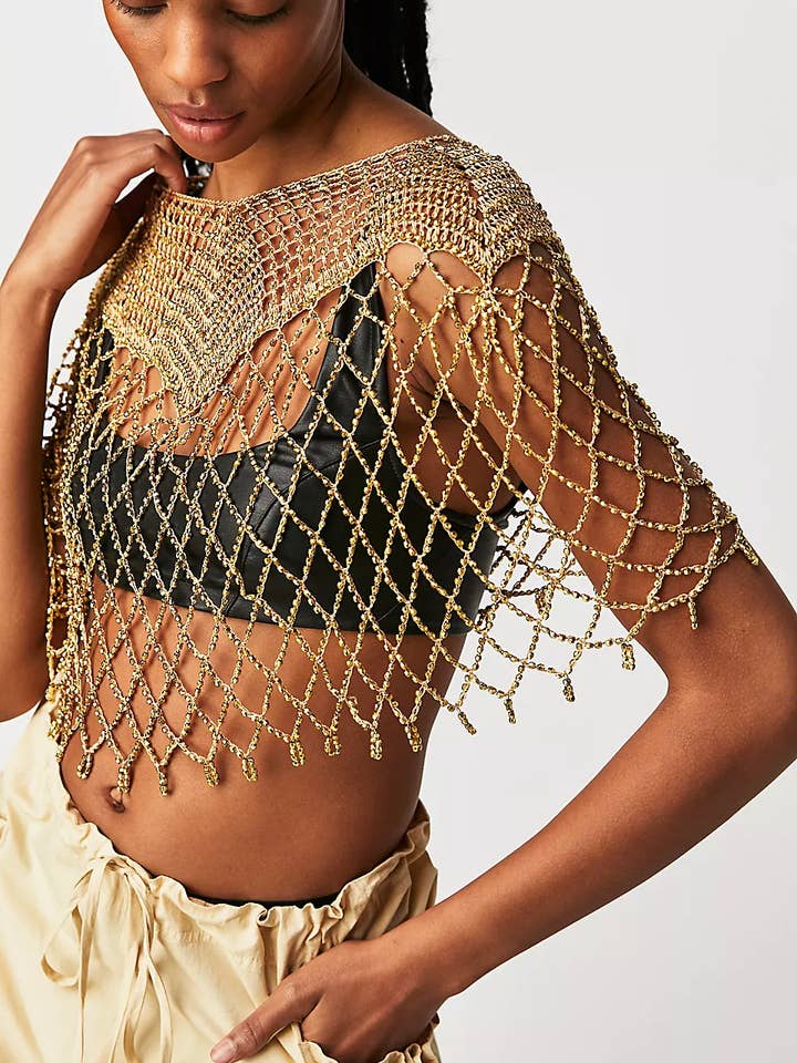 Capelet festivo con perline dorate per la vendita all'ingrosso da parte di SAACHI