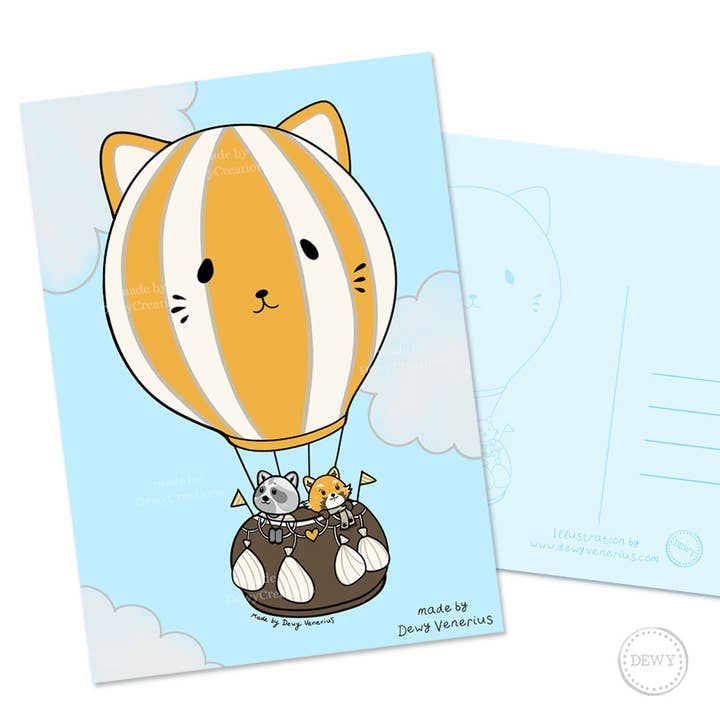 A6 kawaii postkort til børn med sød luftballon for engroshandel hos DewyCreations