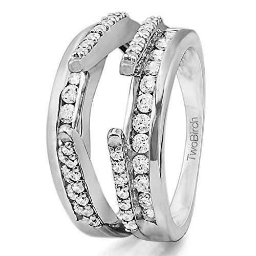 TwoBirch - Wholesale Engagement Ring - Classic Cathedral Ring Guard and Engagement Ring - 2 Piece Set Includes Guard and 1.5 Ct Moissanite Solitaire - Sterling Silver - Sizes 4-101