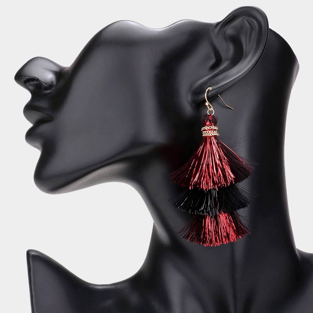 Sensibling Corp. - Wholesale Tassel Earrings - Game Day Triple Tassel Layered Dangle Earrings11