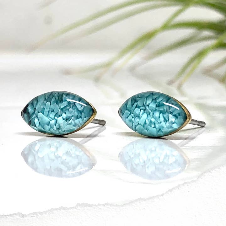 Marquise Crushed stones Post Earrings- Turquoise Studs for wholesale by June & Simple - by Hadas Kol