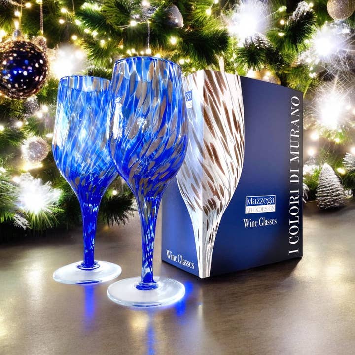 Mazzega Art & Design - Wholesale Wine Glass - Blue and Red Wine Glasses and Glasses with Blown and Handmade Glass Aventurine “The Colors of Murano” - Made in Italy