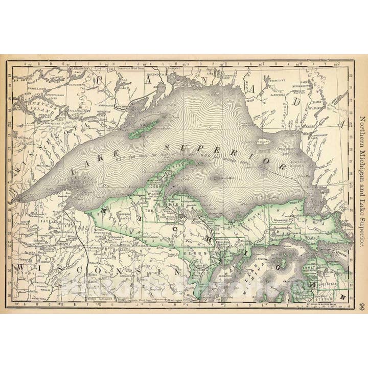 1879 Historisk karta över norra Michigan och Lake Superior för wholesale av Historic Pictoric