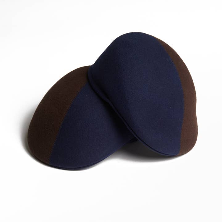 PRESLEY Two Tone Blocked Felt Cap - Navy /Brown for wholesale by Dasmarca Hats