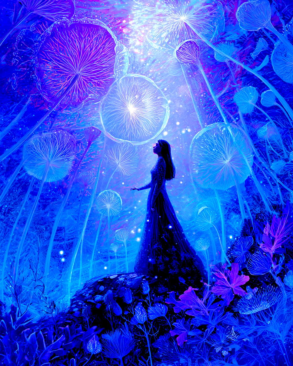 Mowbi – wholesale Art print – Lavender Magic Mushroom Trip Mystical Art Print - 8"x10" Artwork for 11"x14" Frame0