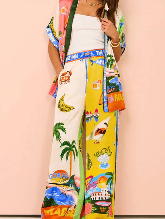 UNISHE - Wholesale Top & Pant Set (NOT Loungewear) - Women's - Summer Beach Vacation Printing 2pcs Pants Set JRM057