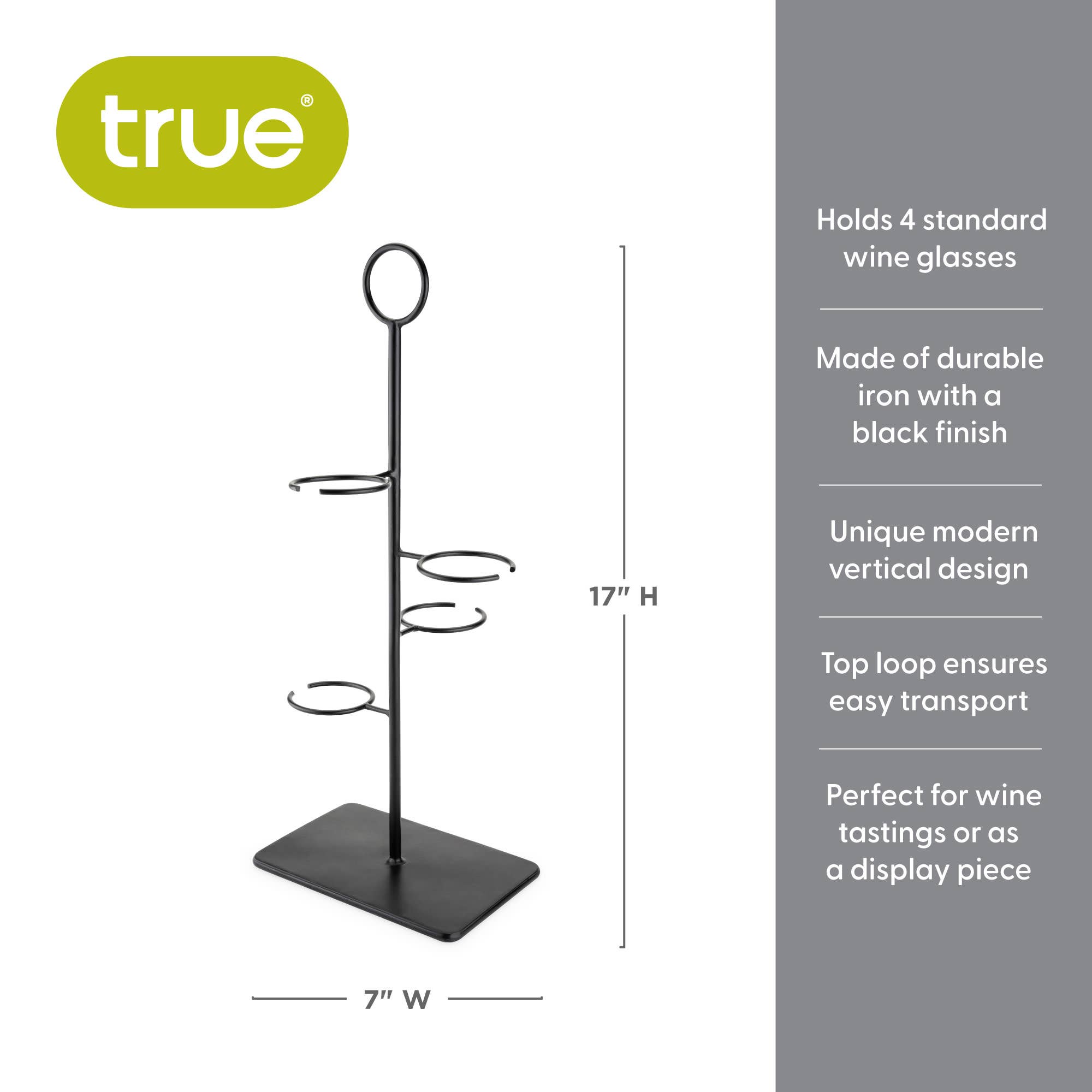 TRUE - Wholesale Beer/Wine Caddy - Hover Black Iron 4 Glass Vertical Wine Tasting Flight5
