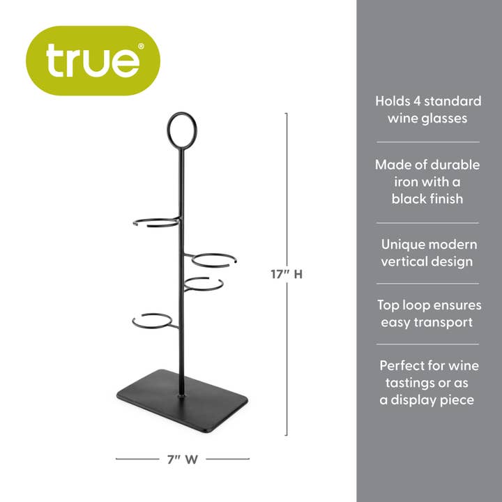 TRUE - Wholesale Beer/Wine Caddy - Hover Black Iron 4 Glass Vertical Wine Tasting Flight5