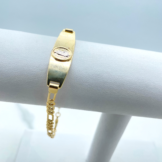 Luxus Accessories - Wholesale Charm/Dangle Bracelet - 18k Gold Filled 4mm Figaro Chain with Two Tone Virgen De Guadalupe, Our Lady of Guadalupe Medal Bracelet, Wholesale2