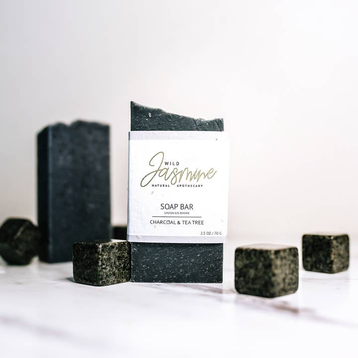 Mini Charcoal & Tea Tree Soap - 2.5 oz for wholesale by Wild Jasmine Natural Apothecary