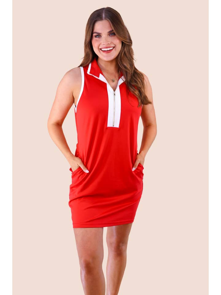 Everyday Zipper Dress, Solid Red for wholesale on Faire1