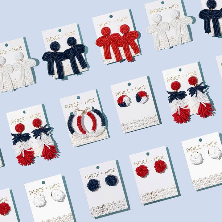 Pierce + Hide - Wholesale Tassel Earrings - Red White Blue Color Block Tassel Earring | Patriotic Tassel5