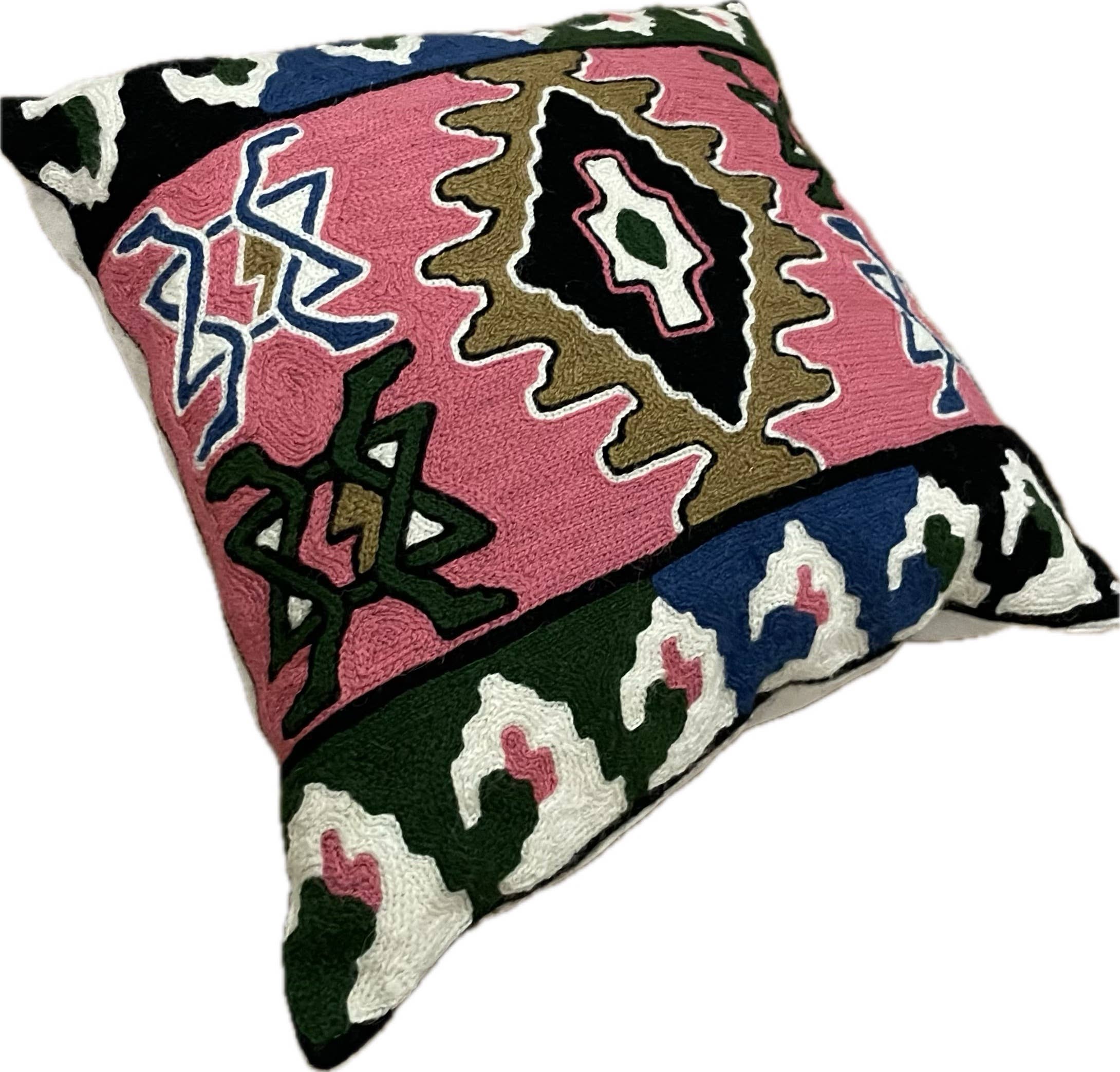 Cashmere Crafts Inc - Wholesale Throw Pillow Cover - Kilim Design Hand Embroidered 16 Inch Pillow Cover2