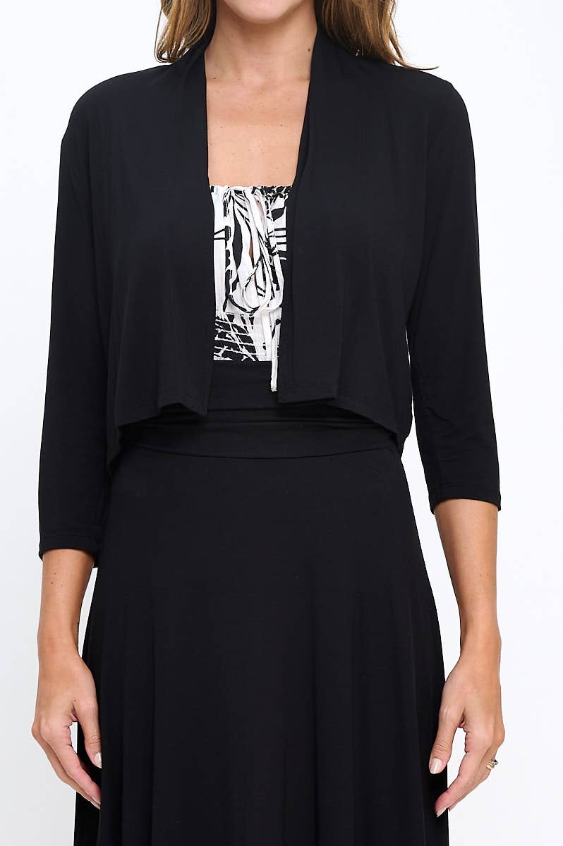 Black Made in USA Modal Open Front Bolero Cardigan for wholesale on Faire1