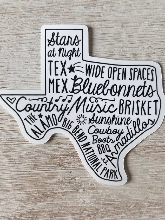 Texas Favorite Things Sticker – 3.5" Matte Vinyl Die Cut for wholesale by Spicewood & Rose Press
