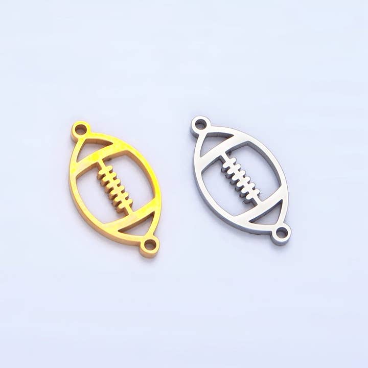 Stainless Steel Football Sports Charm Connector in Gold & Silver | G-463 for wholesale by Aim Eternal