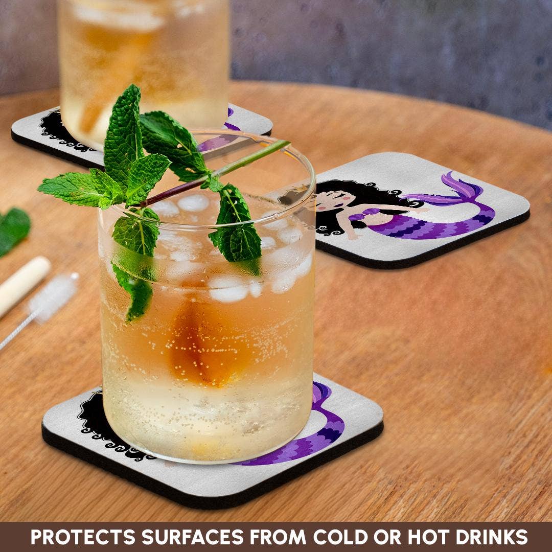 3dRose – wholesale Underlägg – 3dRose, Söt Brunett Lila Sjöjungfru Illustration, Glasunderlägg9