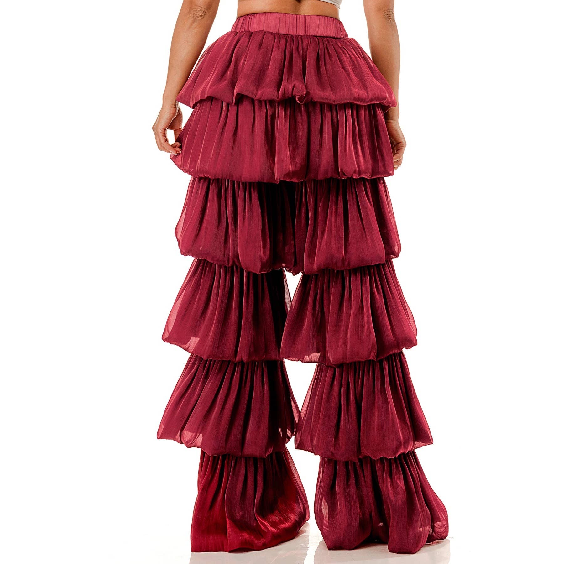 DORCAS - Wholesale Pants - Women's - Plus Size Bubble Hem Tiered Ruffled Organza Pants2