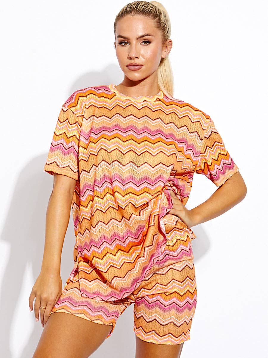 Stylewise Direct – wholesale Top & pants set (NOT Loungewear) – Women's – Woven Zig Zag Oversized Top & Shorts Co-ord2